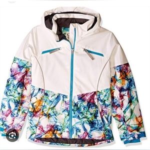 Size 8  Spyder White Multicolor Girls' Hooded Winter Jacket